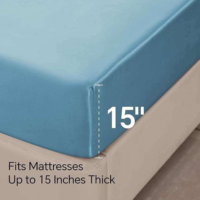 BEDELITE Satin Sheets Twin XL Size Bed Set, Luxury Soft Airy Blue Sheets - Image 6