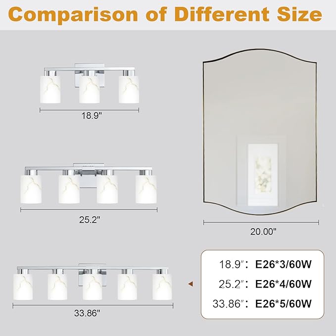 4-Light Bathroom Light Fixtures, Modern Vanity Lights, Chrome Metal Wall Lamp - Image 5