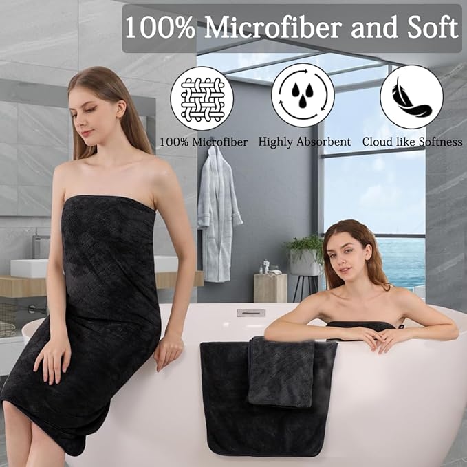 8-Piece Black Bath Towels Set, 2 Oversized Large Bath Towels Sheet, 2 Hand - Image 3