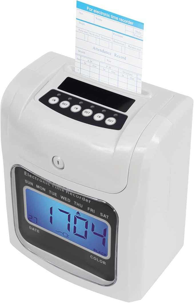 GXFCHYL Electronic Time Clock Calculating Time Clock Punch Machine Employee Attendance Punch Time Clock with 50-Piece time Cards and One Security Keys,Auto-Align Time Clocks for Small Business
