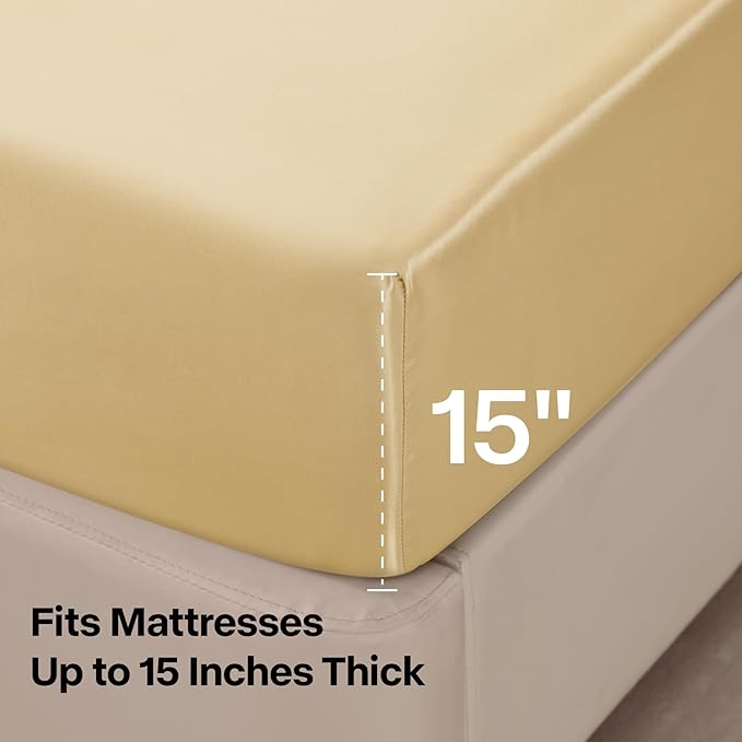 BEDELITE King Size Sheets Set, Luxury Soft Champagne Satin Sheets - Image 5