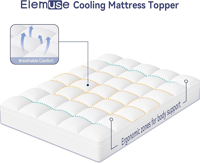 ELEMUSE Full Mattress Topper for Back Pain, Extra Thick Mattress Pad Cover - Image 2