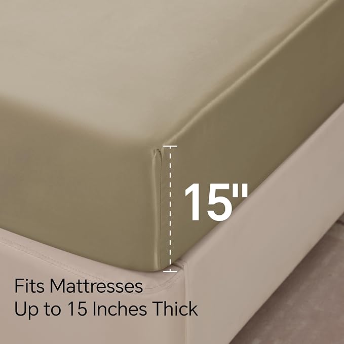 BEDELITE Satin Sheets Twin Size Bed Set, Luxury Soft Taupe Silky Sheets - Image 6