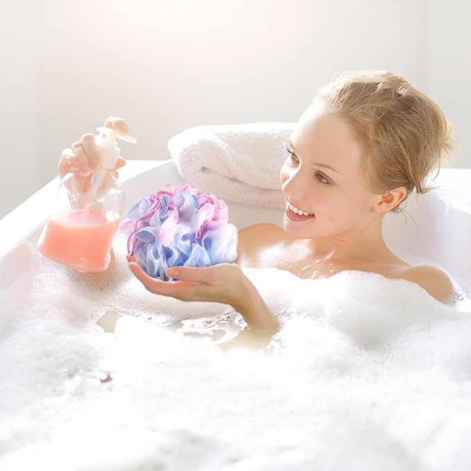 BTYMS 4 Pieces Shower Loofahs Bath Sponges 60g Bath Scrunchies Mesh Pouf - Image 6