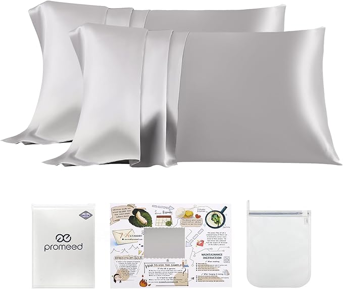 PROMEED 100% Mulberry Silk Pillowcase 2 Pack, Upgraded 3rd Generation Silk by PromeedTextile