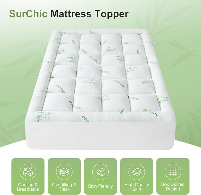 Queen Size Mattress Topper Viscose Derived from Bamboo, Soft Thick Pillow Top - Image 4