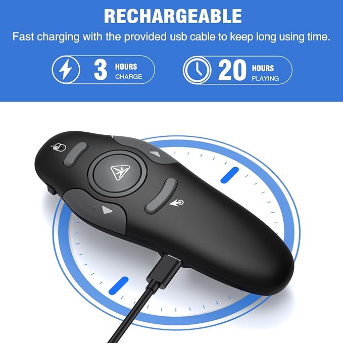 Air Mouse Clicker for Powerpoint Presentations, Rechargeable Wireless Presenter Remote Slide Advancer for Computer Laptop Office Classroom