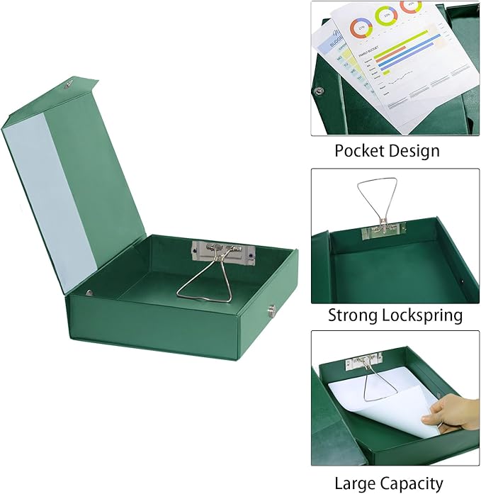URbantin 6 Pack Foldable Plastic Box Files A4 with Metal Clip,65mm Spine,Document Archive Folders for Office（Green）