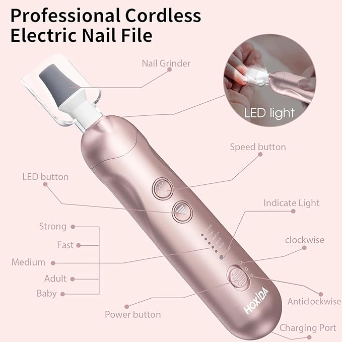 Cordless Electric Nail File Set, Rechargeable Pedicure Tools - Image 9