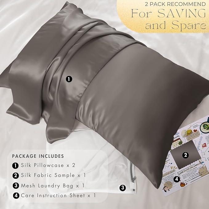 PROMEED 23 Momme Grade 6A+ Mulberry Silk Pillowcase 2 Pack, 100% Natural Silk - Image 6