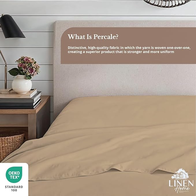 Linen Home 100% Cotton Percale 1 Flat Sheet, Queen Size - Image 4