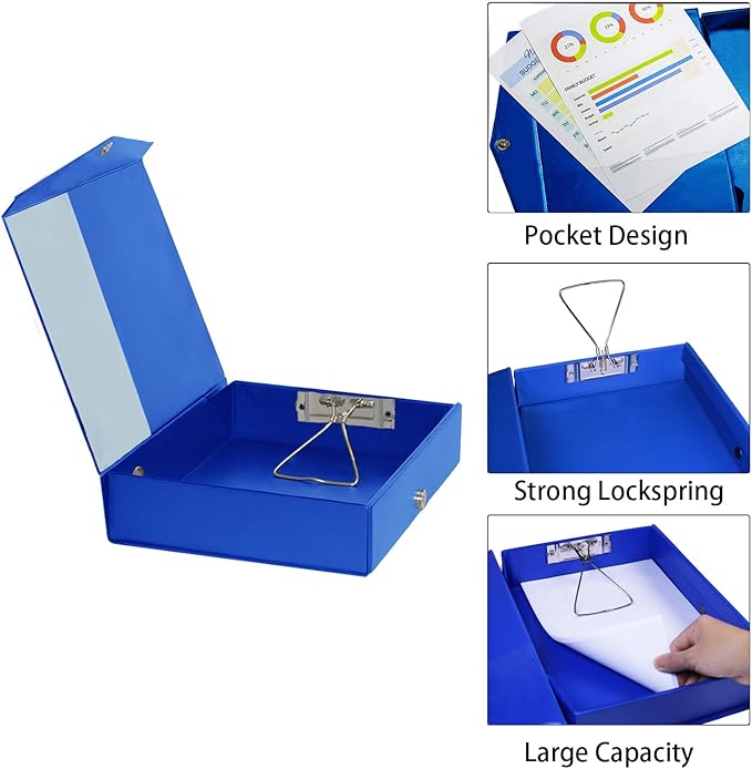 URbantin 6 Pack Foldable Plastic Box Files A4 with Metal Clip,65mm Spine,Document Archive Folders for Office（Blue）