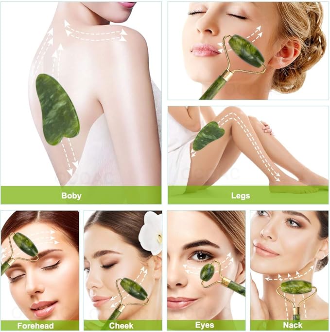 Jade Roller & Gua Sha Set 5 in 1 Facial Massager Tools - Image 7