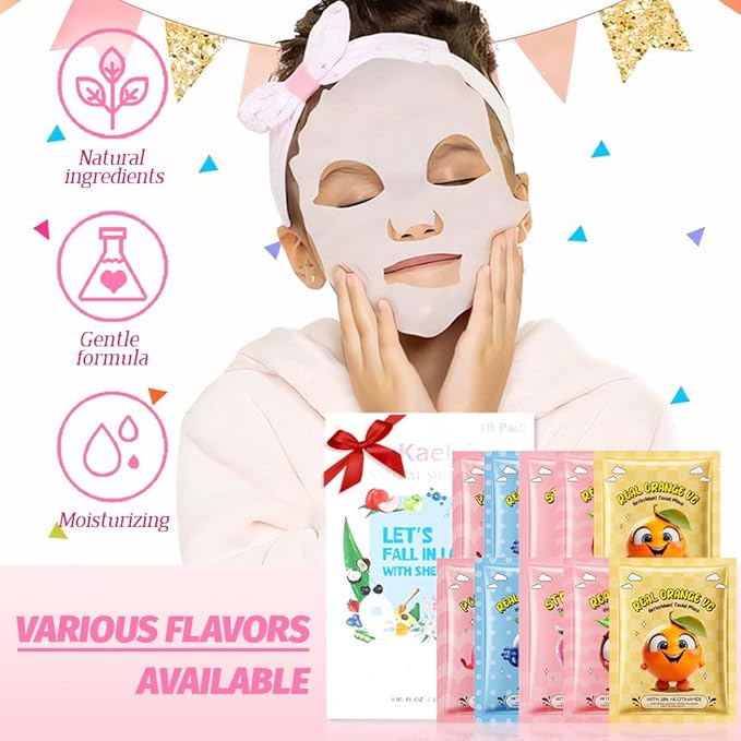 Kaely 10 Pack Fruit Face Masks for Kids, Kids Face Mask Spa Day Kit Supplies - Image 5