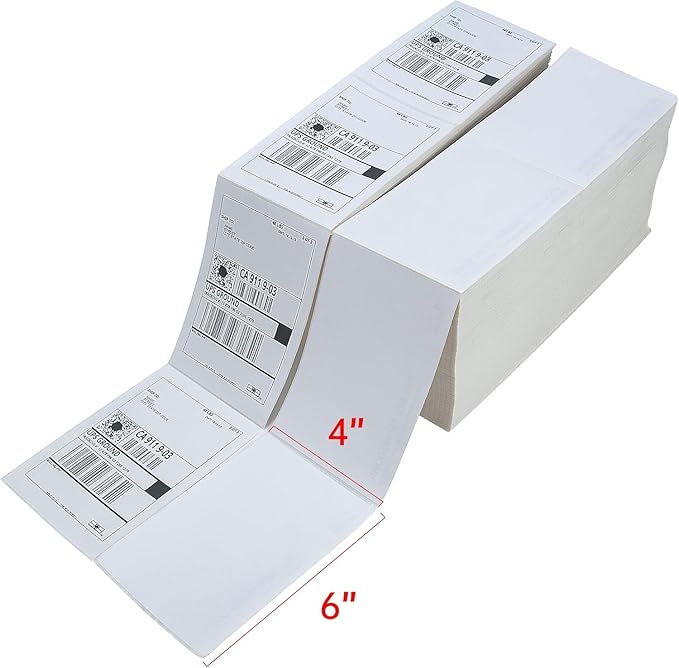 L LIKED 4000 4x6 Thermal Shipping Labels Fanfold, Direct Thermal Printer Labels Compatible with Zebra Rollo - Perforated Strong Adhesive