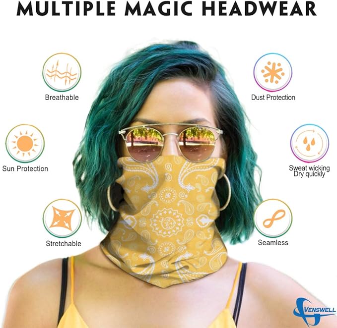 Venswell Neck Gaiter Face Mask Men Women, Seamless Bandana Rave Face Cover - Image 2