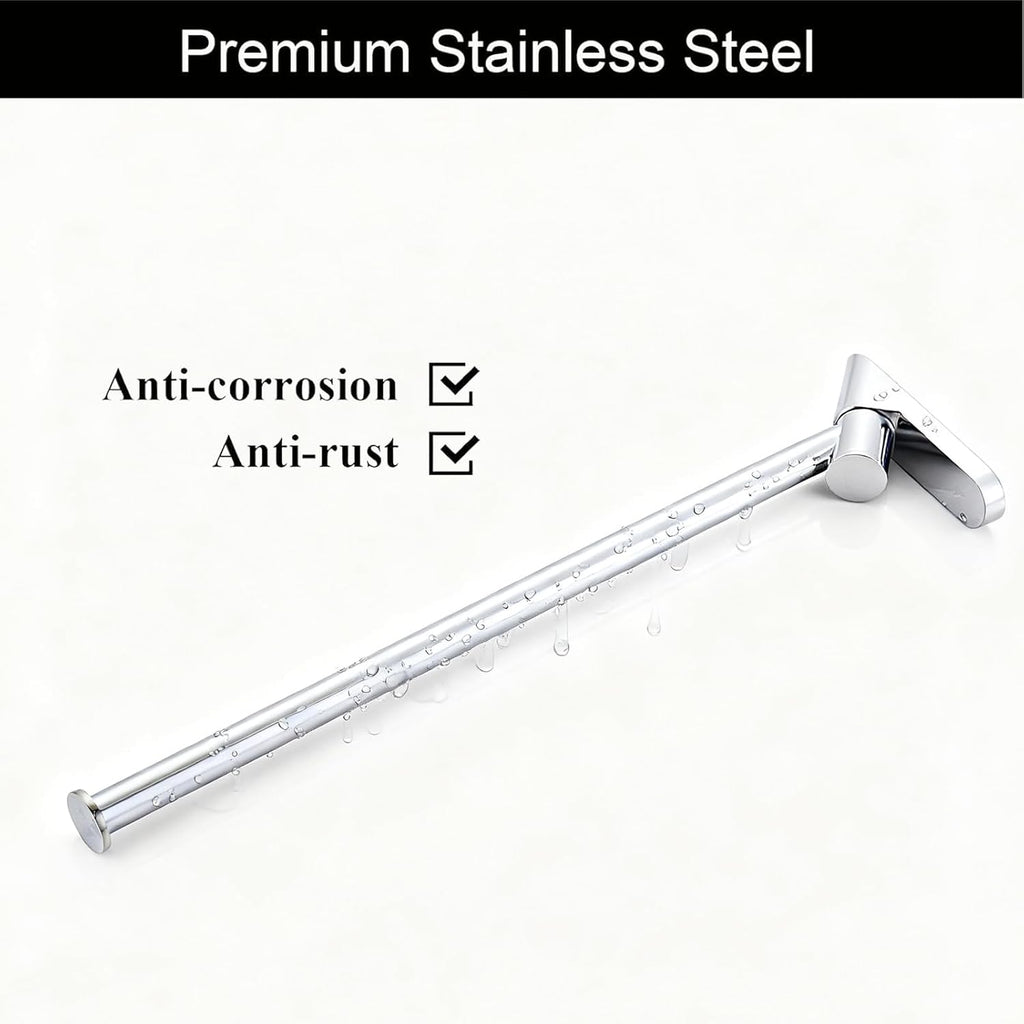 Wall Mounted Drying Rack, NEWRAIN Stainless Steel Folding Laundry Hanging Rack, Chrome Swivel Space Saving Clothes Hanger Rack for Bedroom Bathroom Laundry