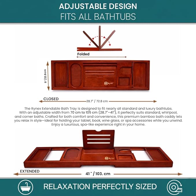Bathtub Tray & Bath Tray for Tub – Expandable Bamboo Bath tub Tray, Bathtub - Image 3