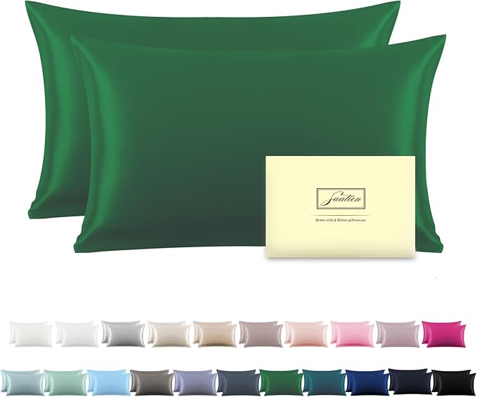 Silk Pillow Cases 2 Pack, Soft Breathable and Sliky Queen Size Pillow Cases Set by Suatien
