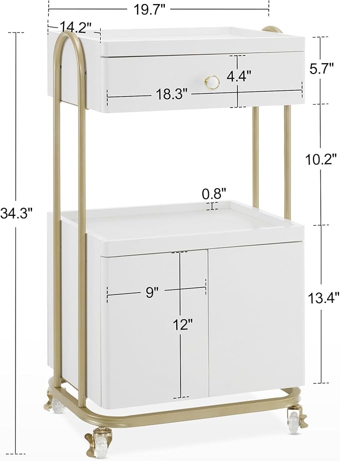 BarberPub Salon Trolley with Universal Wheels, Storage Rolling Cart with Drawer - Image 2