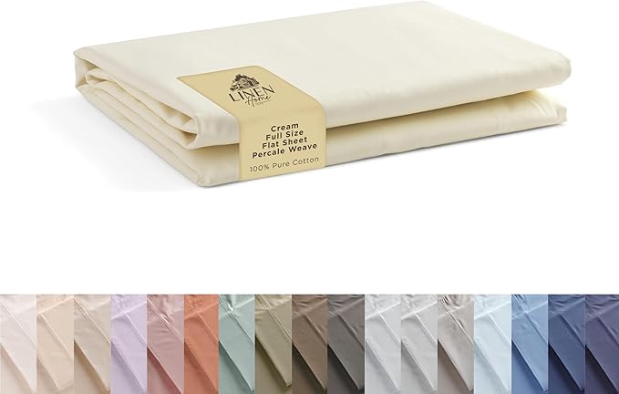 Linen Home 100% Cotton Percale 1 Flat Sheet, Full Size by LINENHOME