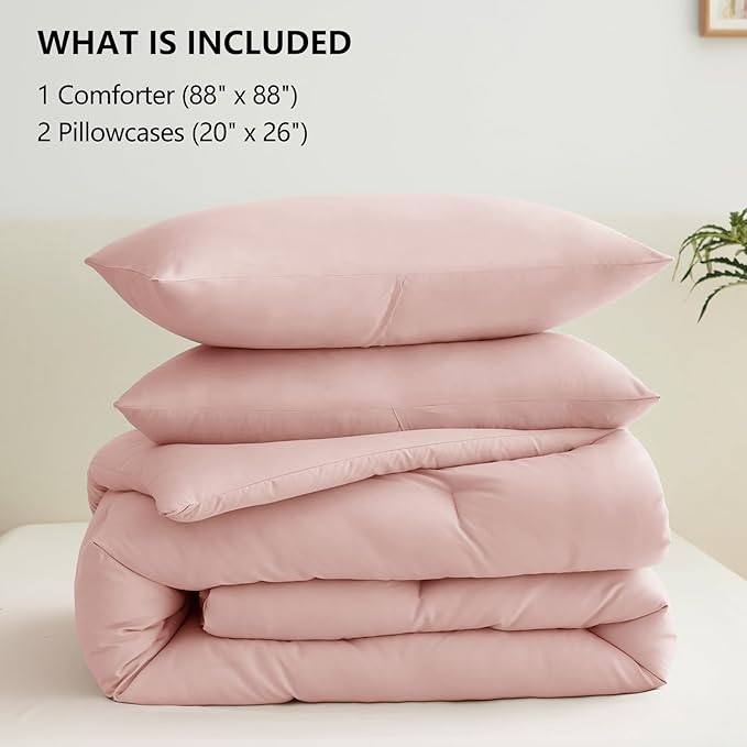 CozyLux Queen Comforter Set Blush Pink, 3 Pieces Solid Comforters Queen Size - Image 7
