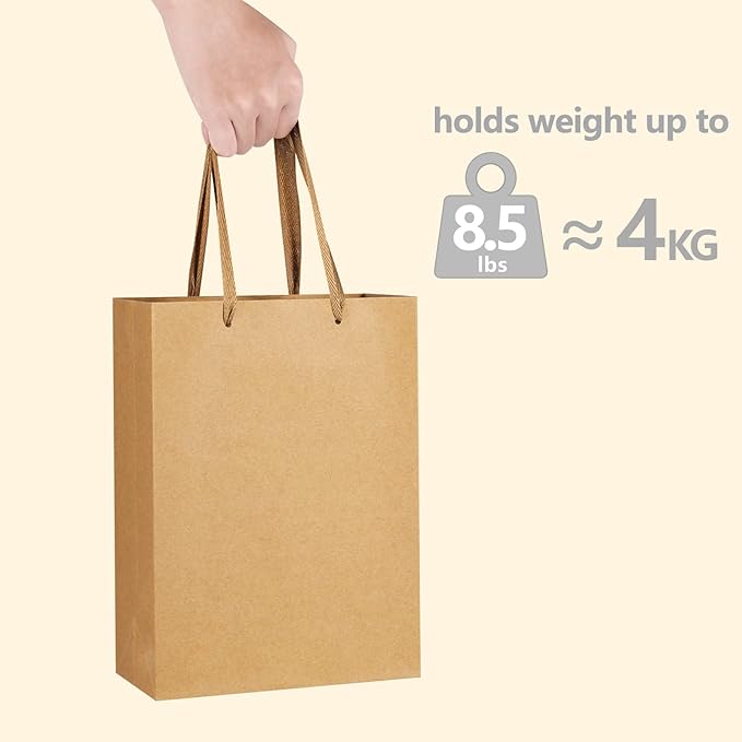 BagDream Brown Gift Bags with Handles 8x4x11 Inch 50pcs Brown Kraft Paper Bags Bulk, Medium Birthday Wedding Party Shopping Retail Merchandise Paper Sacks