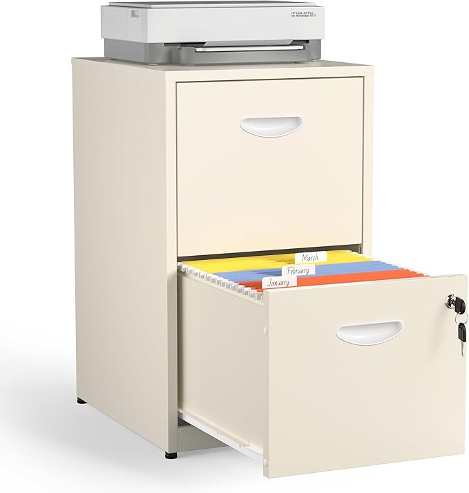 Kubohogar 2 Drawer File Cabinet with Lock,Cream Metal Filing Cabinets,Vertical Locking File Cabinet Fit Hanging Files, Letter,File Box and A4 Documents(Cream)
