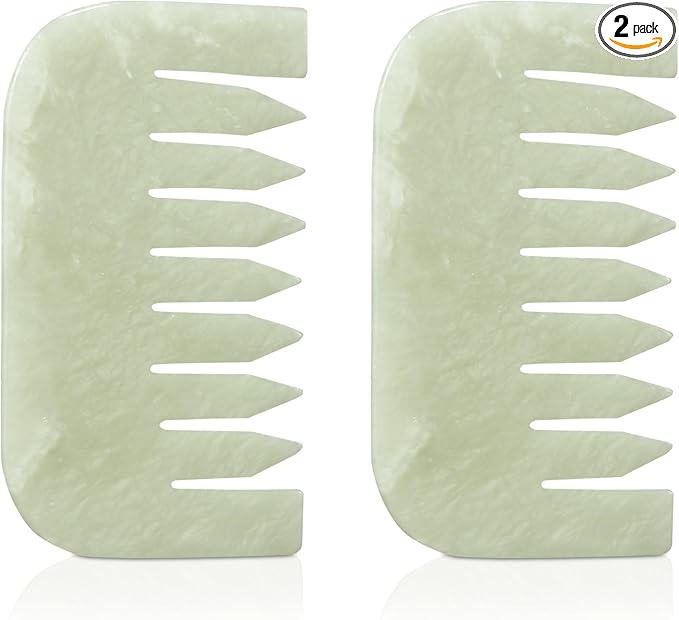 Geiserailie 2 Pcs Jade Combs Esthetician Supplies Massage Stone Hair Gua Sha by Geiserailie