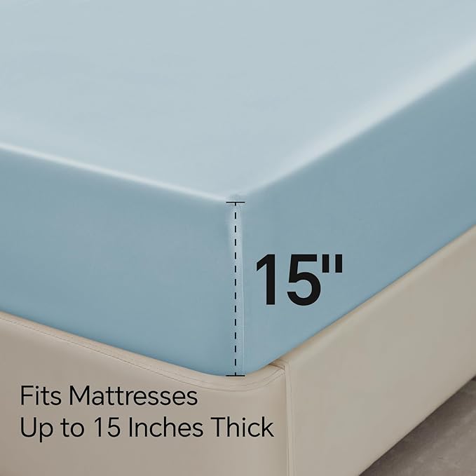 BEDELITE Satin Sheets Twin Size Bed Set, Luxury Soft Light Blue Silky Sheets - Image 6