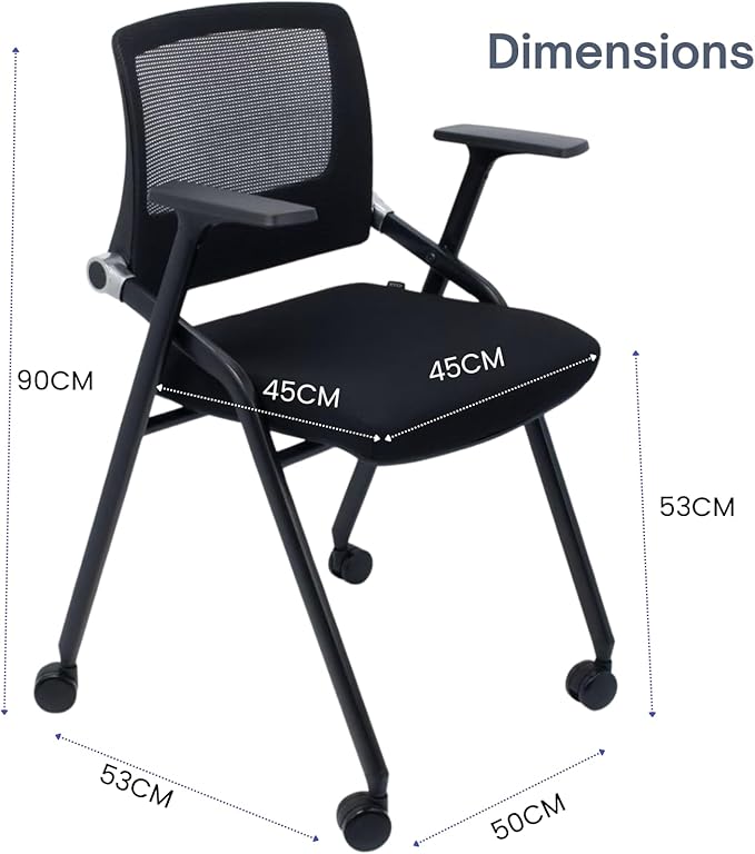 SLKJChr 2 Pack Foldable Office Chairs with Wheels, Mesh Back, Arms and Portable - Folding Office Chairs for Conference Room Chair, Office Guest & Reception & Meeting Chair - (Black) 300 lbs.