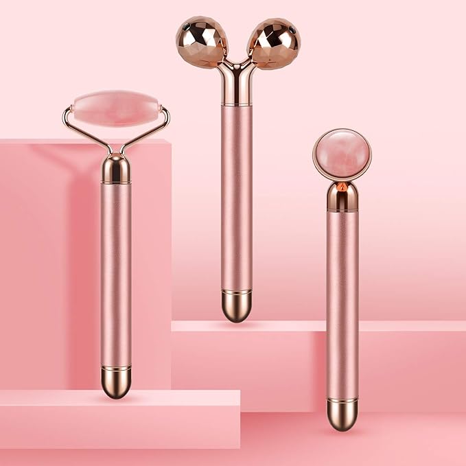 3-IN-1 Electric Jade Roller 3D Roller Facial Roller & Face Massager, Rose Quartz - Image 9
