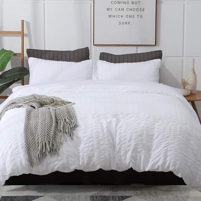 AveLom White Duvet Cover King, 3 Pieces, Seersucker Textured Ultra Soft Washed by AveLom