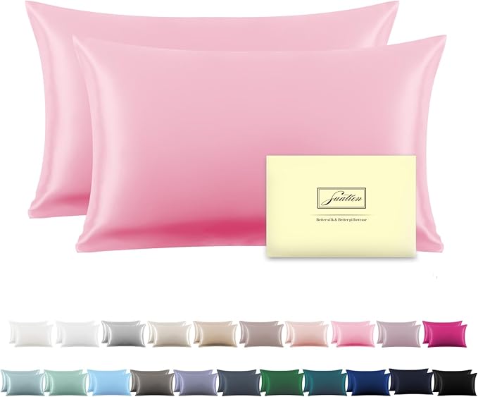 Silk Pillow Cases 2 Pack Soft Breathable and Sliky King Size Pillow Cases Set by Suatien