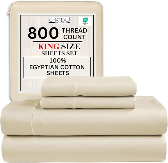 King Sheets Deep Pocket King Sheet Set, 100% Cotton Bed Sheets, 800TC 4PC by CHATEAUHOMECOLLECTION