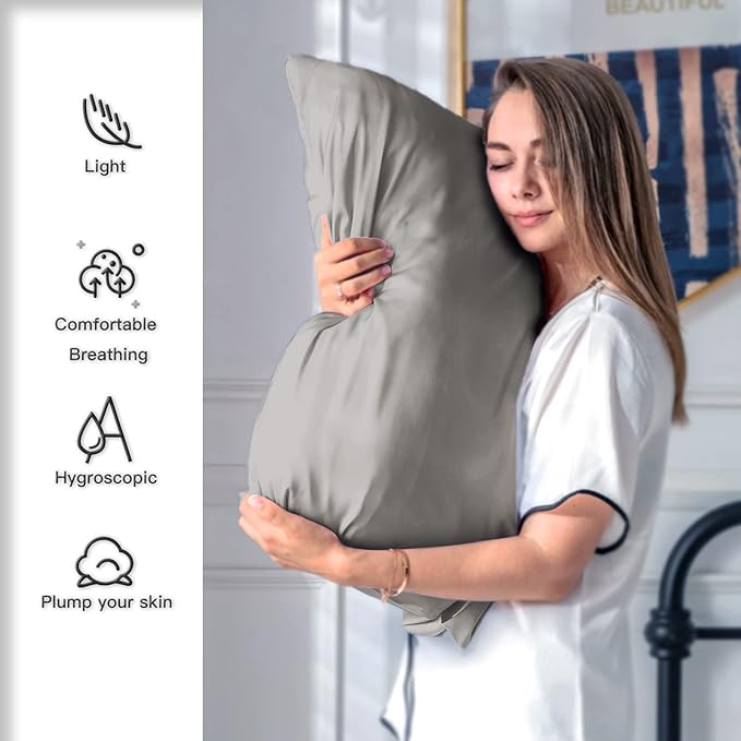 Silk Pillow Cases 2 Pack, Soft Breathable and Sliky Standard Size Pillow Cases - Image 3
