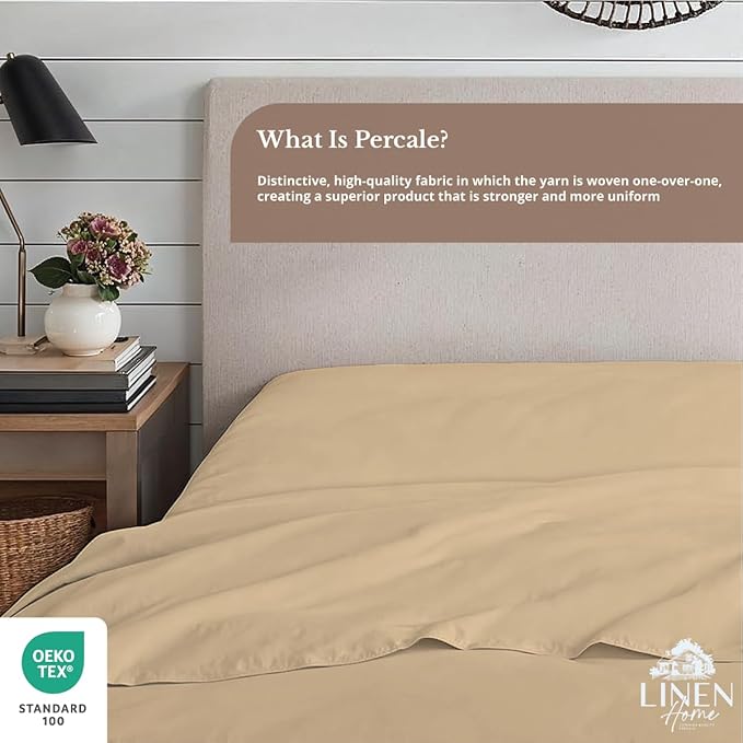 Linen Home 100% Cotton Percale 1 Flat Sheet, Queen Size - Image 4