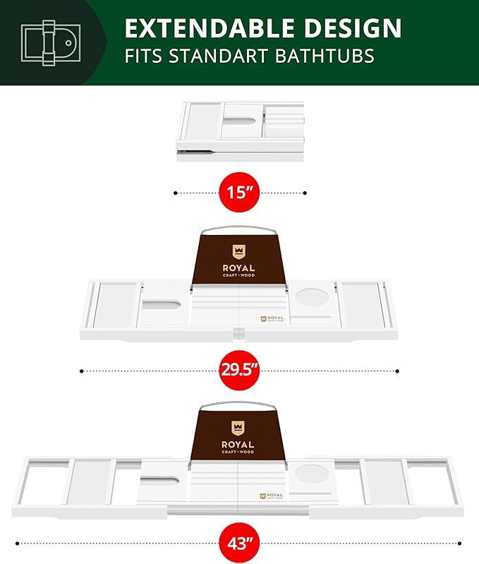 ROYAL CRAFT WOOD Premium Foldable Bathtub Tray Caddy - Image 6