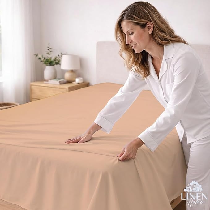 Linen Home 100% Cotton Percale 1 Flat Sheet, Queen Size - Image 3