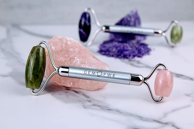 Rose Quartz + Jade Roller for Face and Neck Massage, Dual Gemstones - Image 5