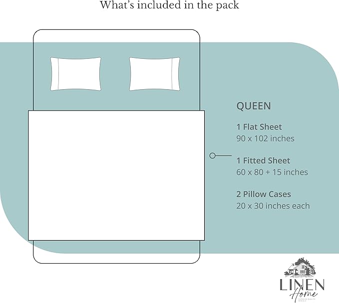 Linen Home 100% Cotton Percale Sheets Queen Size, Aqua Blue, Deep Pocket - Image 6