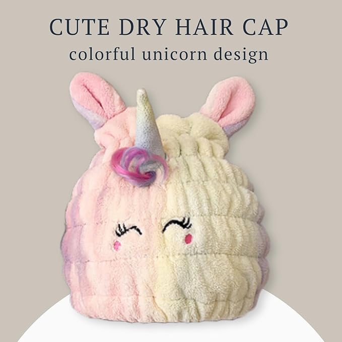 Microfiber Hair Towel Wrap for Kids, Unicorn Dry Hair Cap Suck Water, Absorbent - Image 6