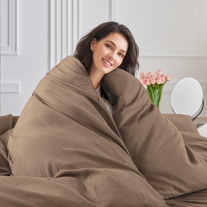 NEXHOME PRO 100% Washed Cotton Duvet Cover King Size, Ogranic Natural Linen - Image 6