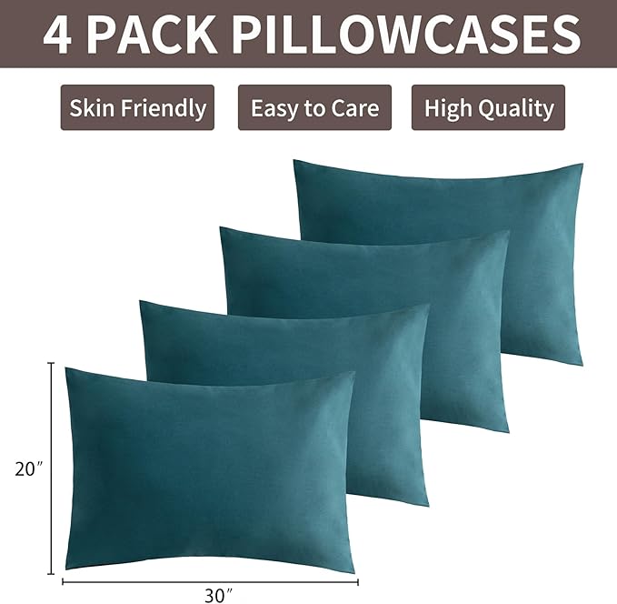 MINIPANDA Blue-Green Pillow Cases Set of 4 Queen Size - Image 3