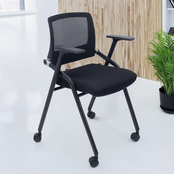 20 Pack Foldable Office Chairs with Wheels, Mesh Back, Arms and Portable - Folding Office Chairs Stackable for Conference Room Chair, Office Guest & Reception & Meeting Chair - (Black) 300 lbs.