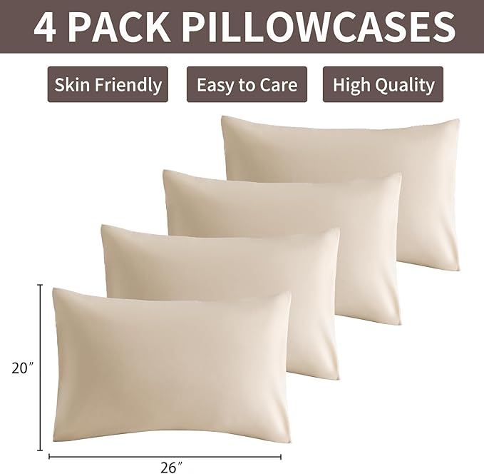 MINIPANDA Beige Pillow Cases Standard Size Set of 4 - Image 3