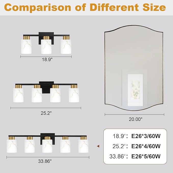5-Light Bathroom Light Fixtures, Modern Vanity Lights, Living Room, E26 Base - Image 5
