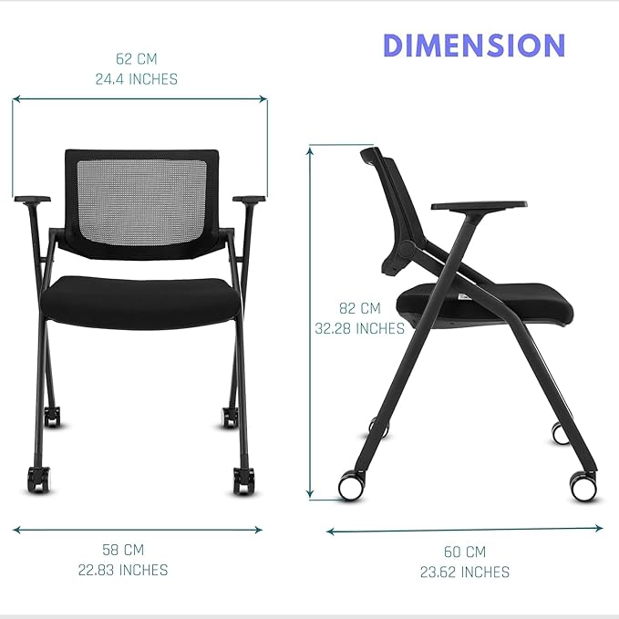 BROBRIYO, 10 Pack Stackable Conference Room Chairs with Wheels and Paddle, Ergonomic Mesh Back and Arms for Meeting, Conference, Reception, Training Room & Home Office Desk Folding Chairs, Black