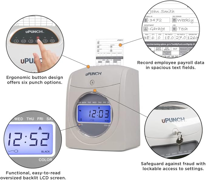 uPunch HN4540 Comprehensive Small Business Start-Up Kit: AutoAlign Calculating Time Clock System with 400 Time Cards, Ribbons, and Racks