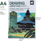 TRANSON Artist Mix Media Sketchbook Marker Pad, 8.3”x11.7” 40 Sheets A4 Art Papers, 80lb/120gsm for Painting, Drawing and Sketching